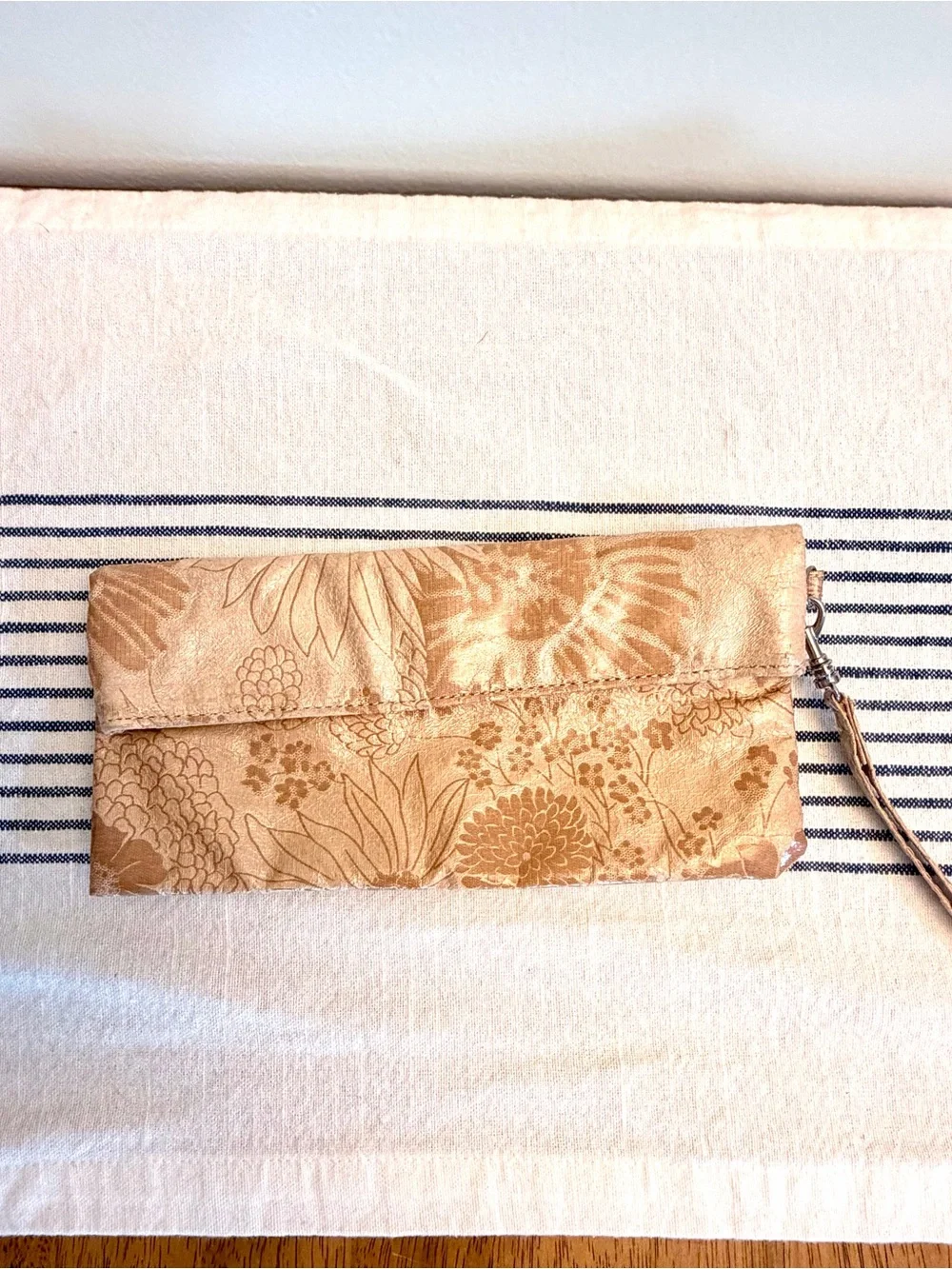 Metallic Gold Floral Foldover Clutch Wallet Wristlet Organizer Evening Bag